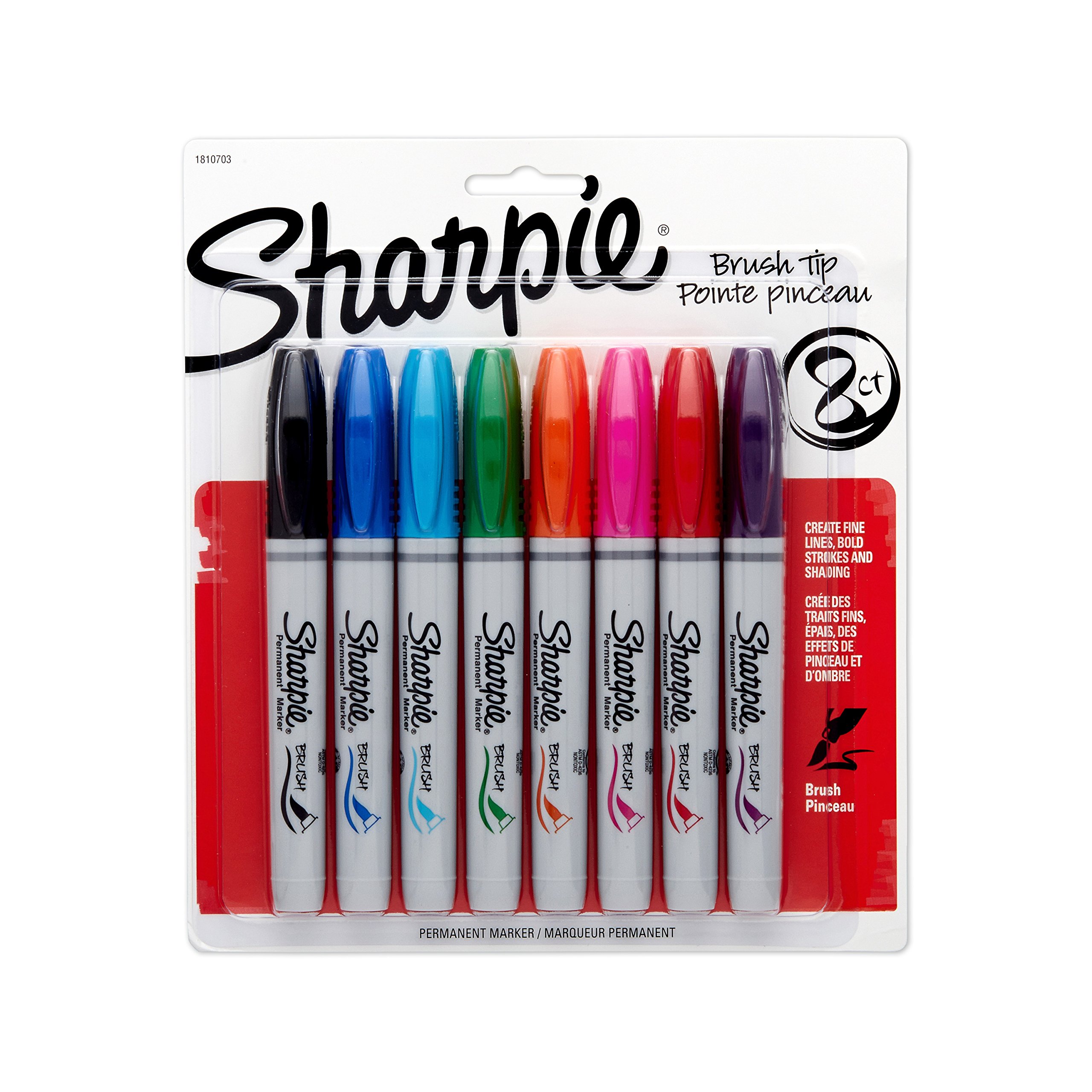 Sharpie Marcadores permanentes com ponta de pincel, 8 marcadores